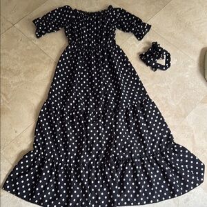 Black and White Polka Dot Dress off shoulder